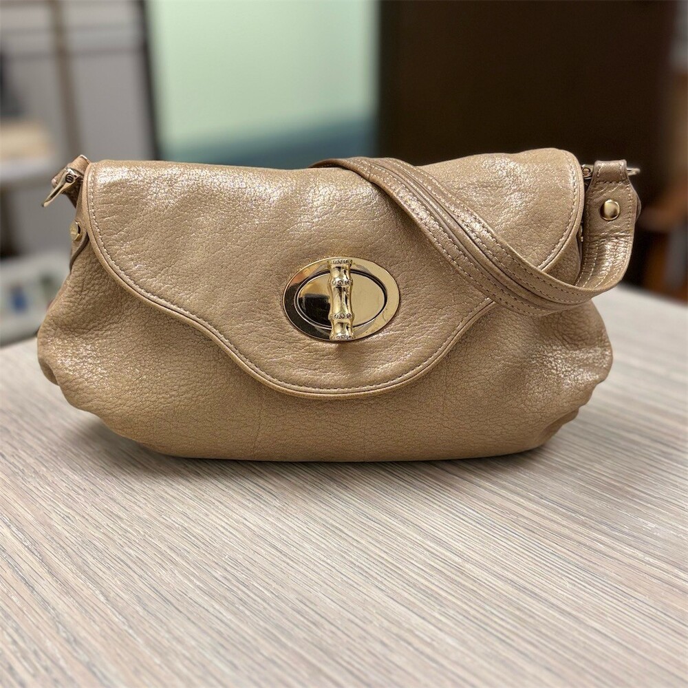 Elaine Turner Shoulder Bag Womens Medium Metallic Taupe Turnlock